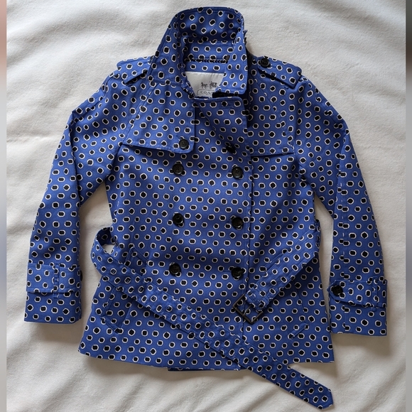 Coach Woman's Trench Coat Royal Blue Jacket Leather Collar 100% Cotton Size M - Picture 16 of 17